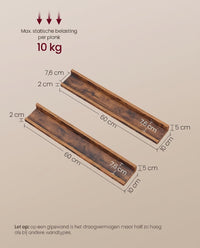 Zwevende Wandplanken Set van 3 met Opstaande Voorkant, 38 cm