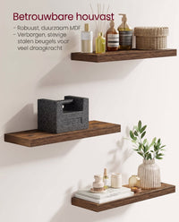 Zwevende Wandplanken Set van 4 in Vintage Bruin, 20 x 60 x 3,8 cm