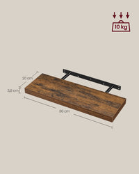 Zwevende Wandplanken Set van 4 in Vintage Bruin, 20 x 60 x 3,8 cm