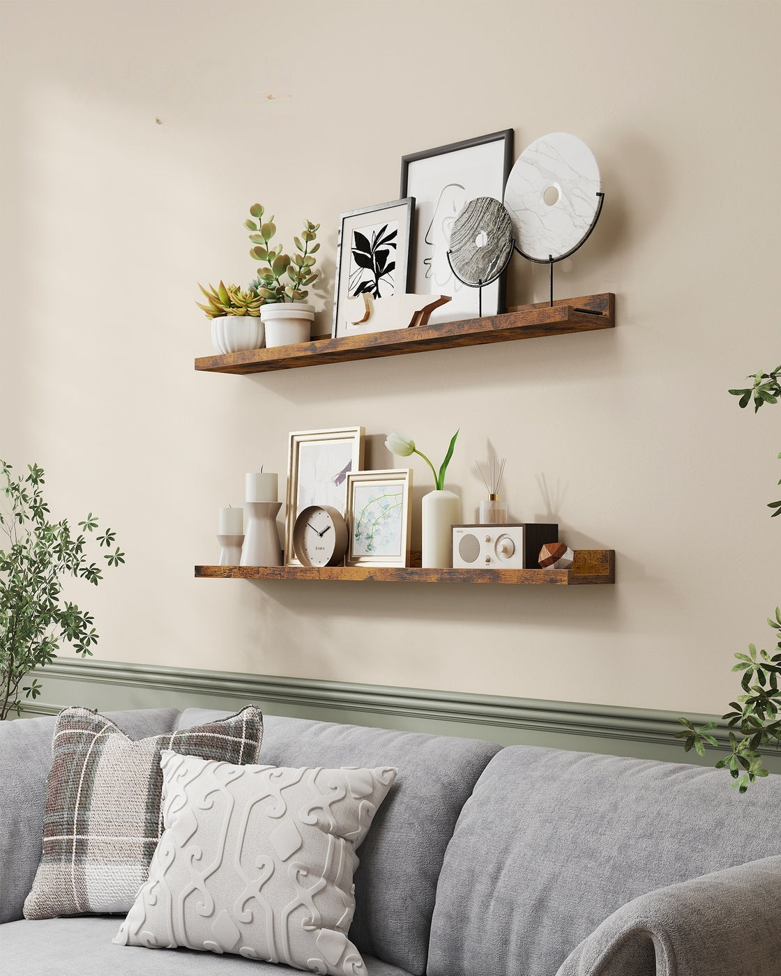 Zwevende Wandplanken Set van 3 met Opstaande Voorkant, 38 cm