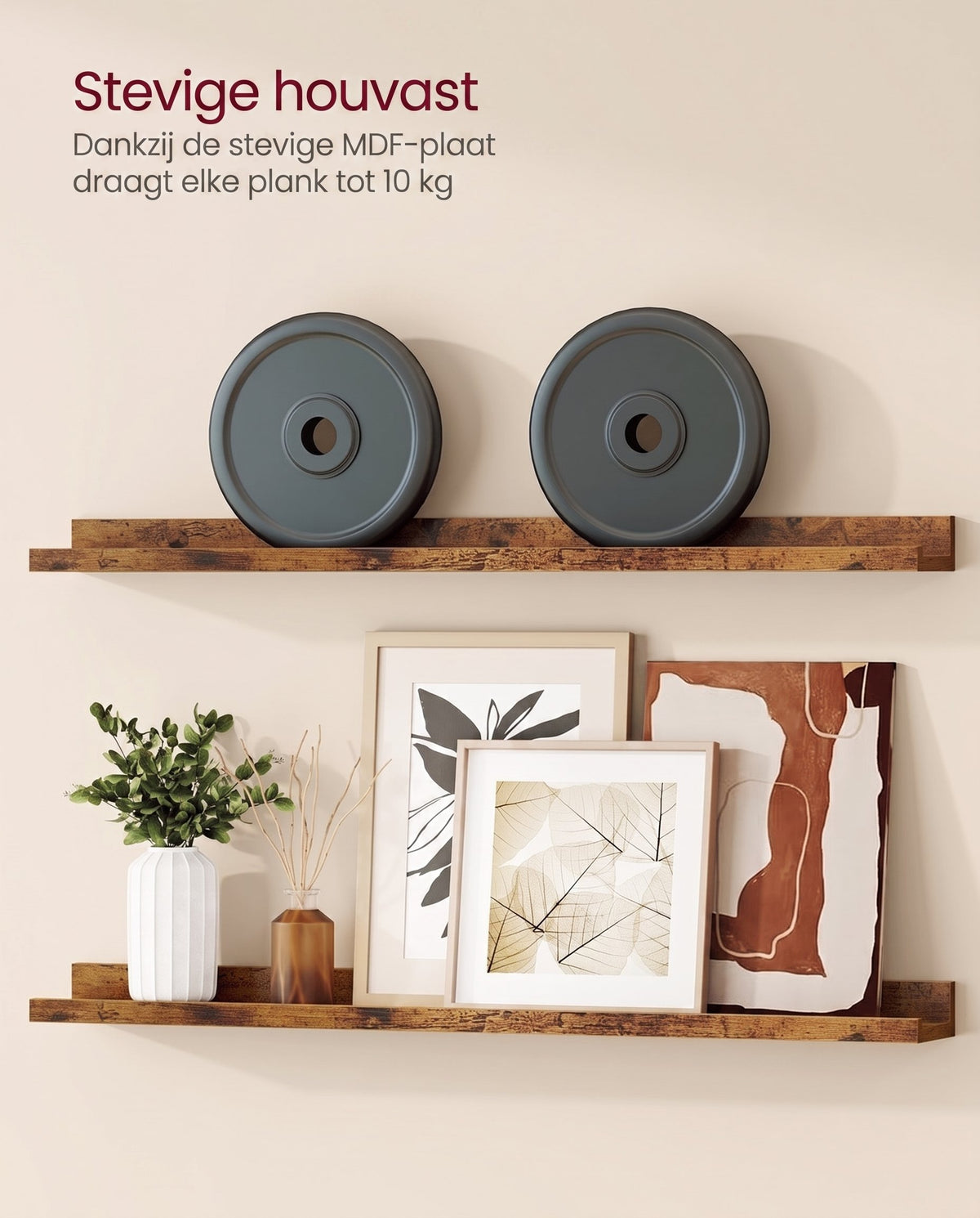 Zwevende Wandplanken Set van 3 met Opstaande Voorkant, 38 cm