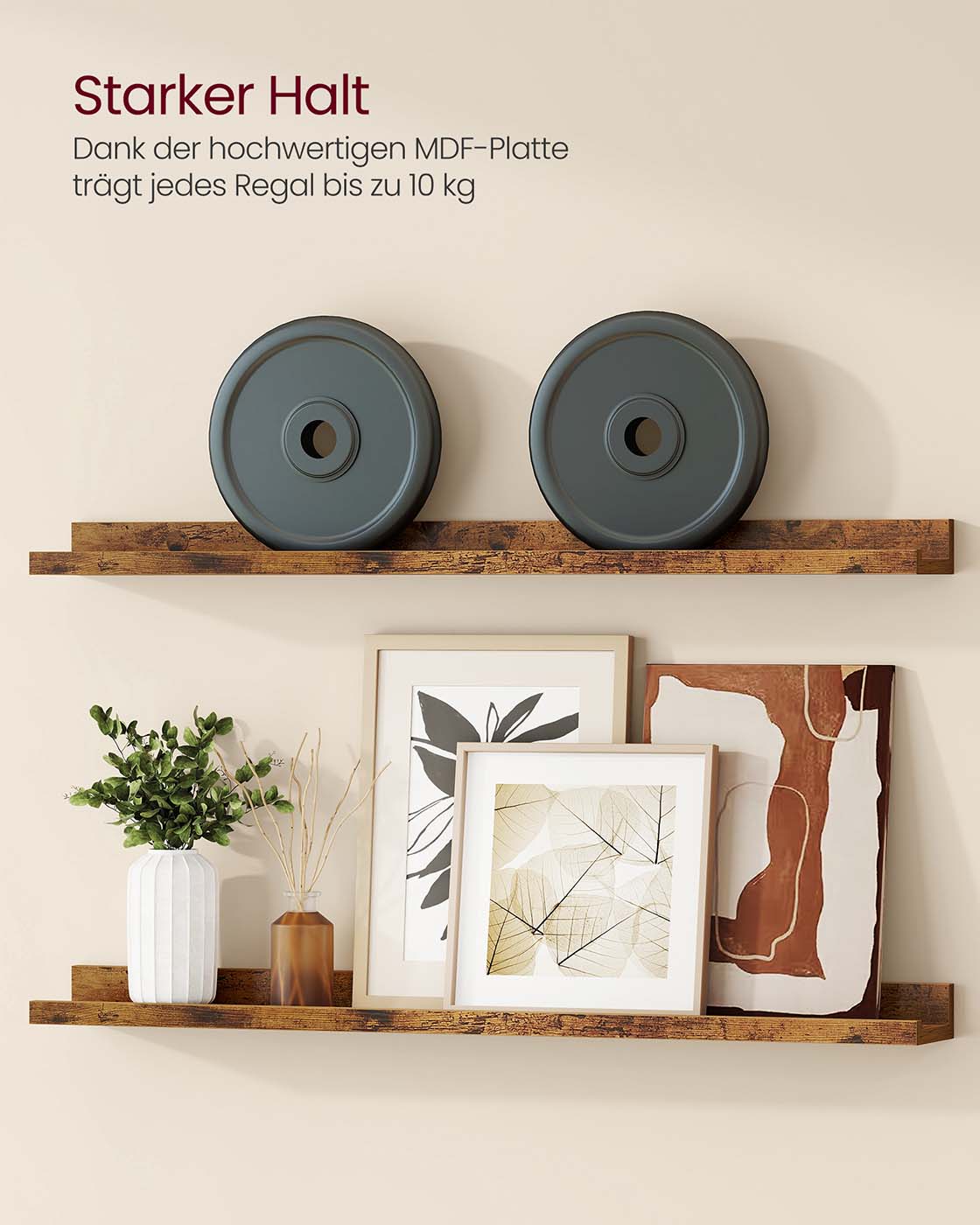 Zwevende Wandplanken Set van 3 met Opstaande Voorkant, 38 cm