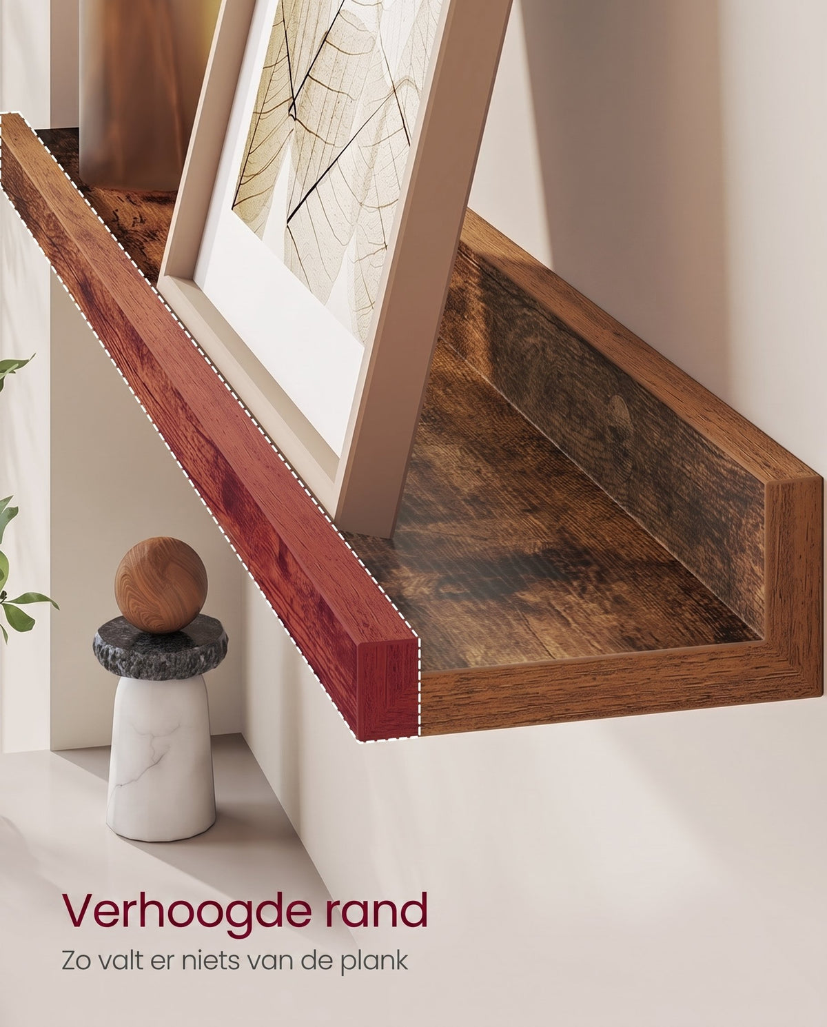 Zwevende Wandplanken Set van 3 met Opstaande Voorkant, 38 cm