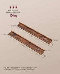 Zwevende Wandplanken Set van 3 met Opstaande Voorkant, 38 cm