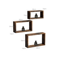 Zwevende Kubusplanken Set van 3 in Vintage Bruin, 40, 35 en 30 cm