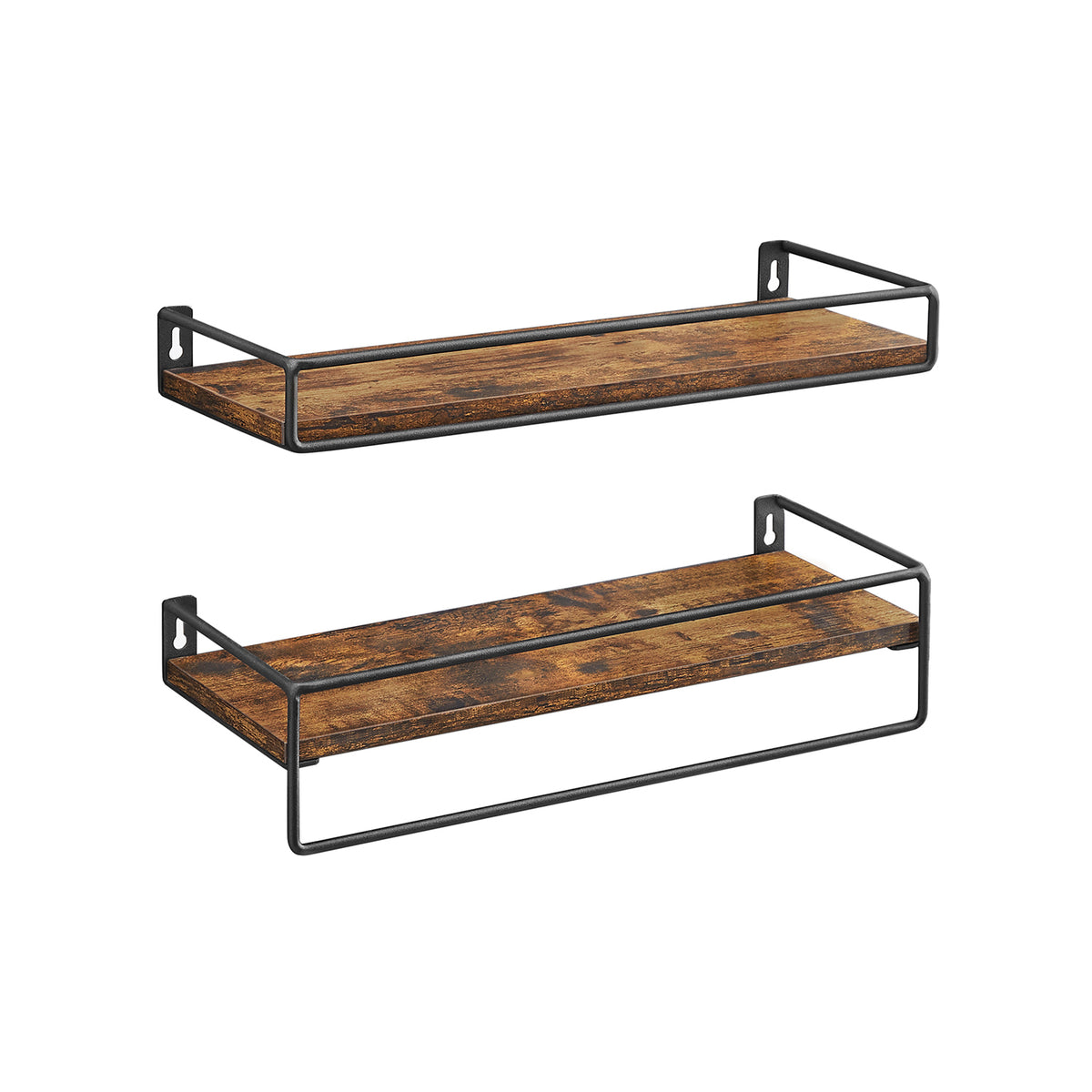 Zwevende Wandplanken Set van 2 met Ophangstang, Vintage Bruin