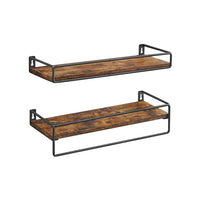 Zwevende Wandplanken Set van 2 met Ophangstang, Vintage Bruin
