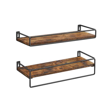 Zwevende Wandplanken Set van 2 met Ophangstang, Vintage Bruin