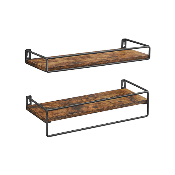 Zwevende Wandplanken Set van 2 met Ophangstang, Vintage Bruin