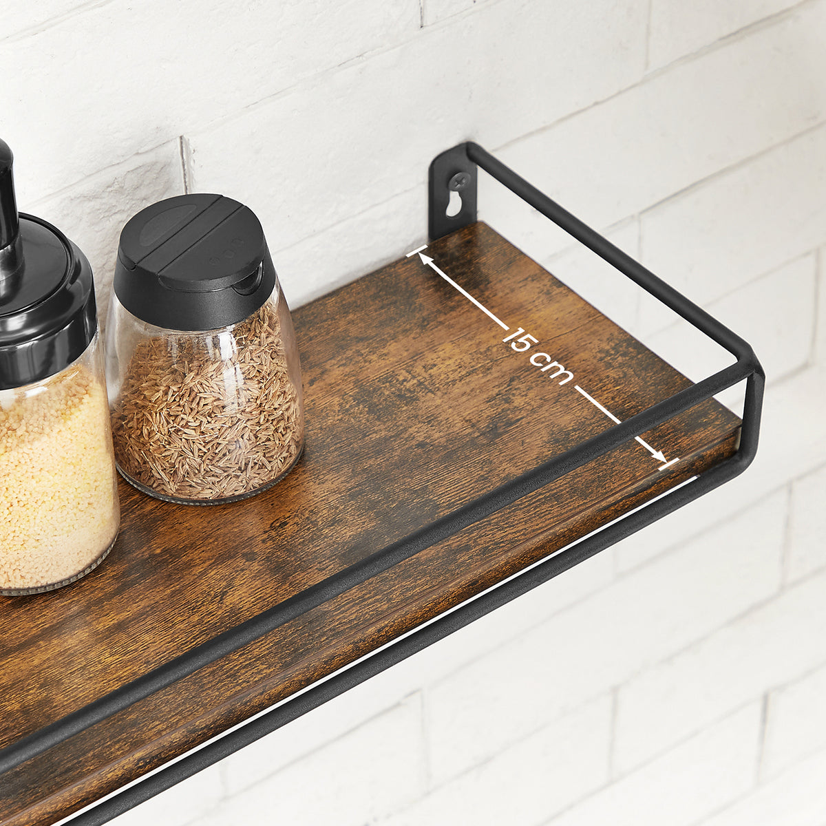 Zwevende Wandplanken Set van 2 met Ophangstang, Vintage Bruin