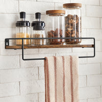 Zwevende Wandplanken Set van 2 met Ophangstang, Vintage Bruin