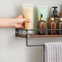 Zwevende Wandplanken Set van 2 met Ophangstang, Vintage Bruin