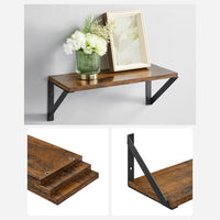 Zwevende Wandplanken Set van 3 met Zwart Stalen Frame, Vintage Bruin