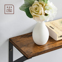 Zwevende Wandplanken Set van 3 met Zwart Stalen Frame, Vintage Bruin