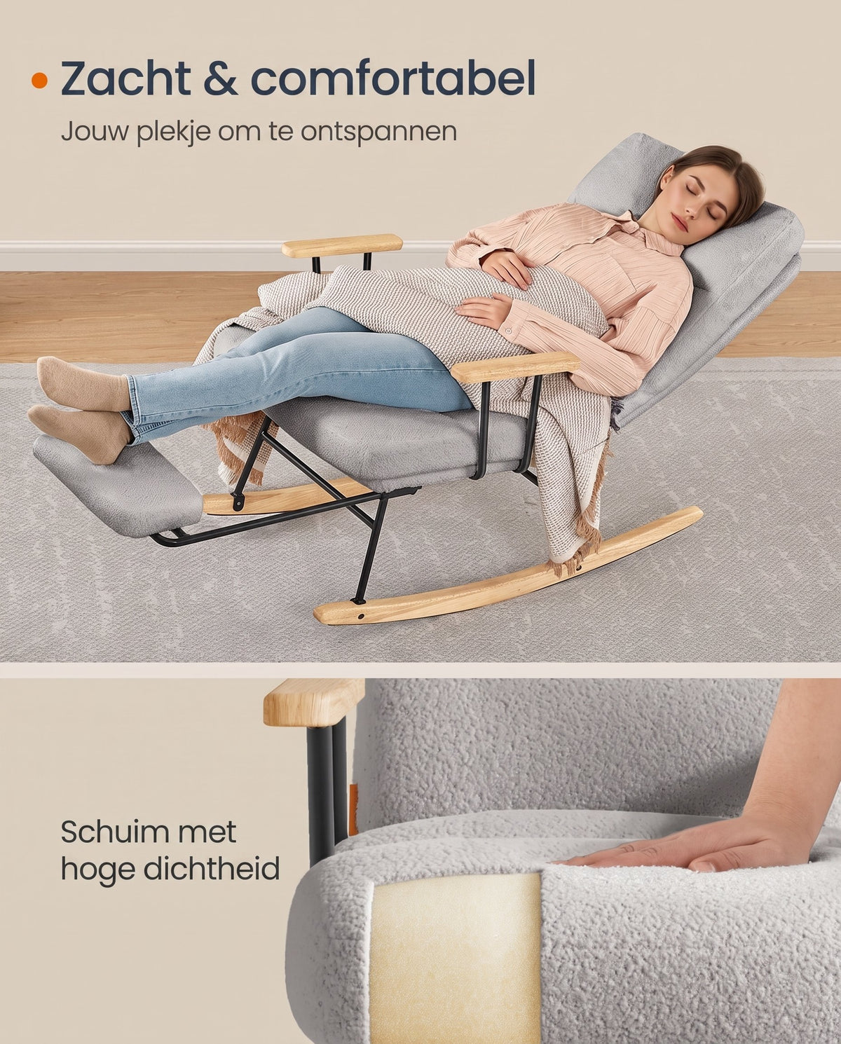 Schommelstoel met Verstelbare Rugleuning en Uitschuifbare Voetensteun