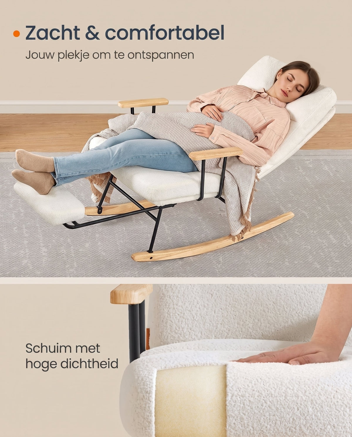 Schommelstoel met Verstelbare Rugleuning en Uitschuifbare Voetensteun