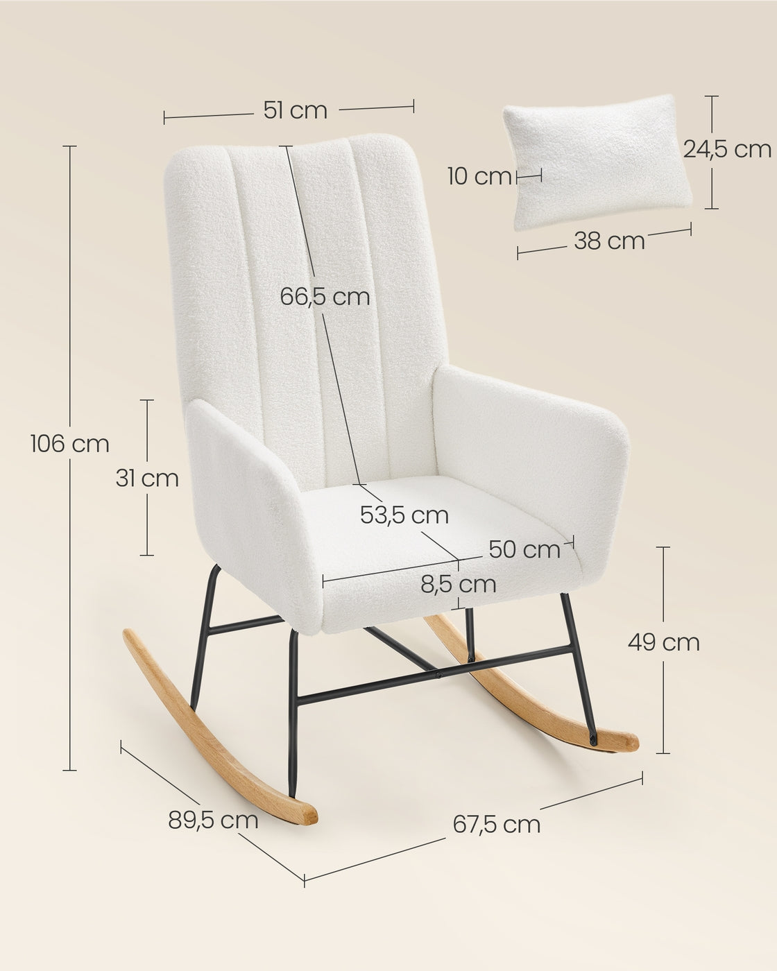 Schommelstoel met Armleuningen en Zachte Fleece Bekleding