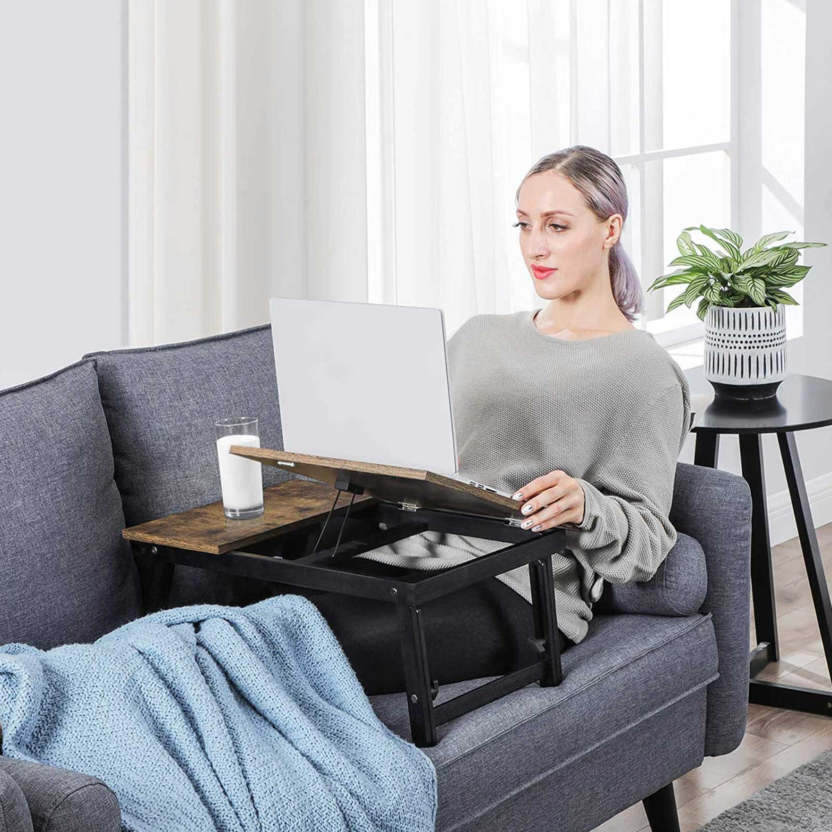 Laptoptafel met Inklapbare Bamboe Poten en Lade, 55 x 35 cm