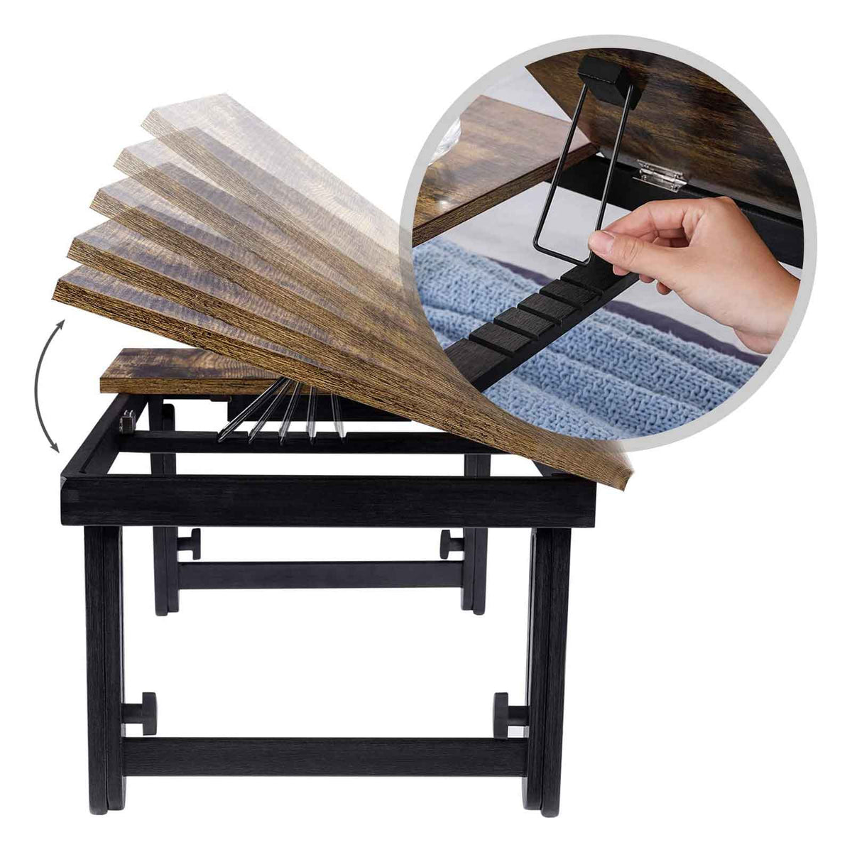 Laptoptafel met Inklapbare Bamboe Poten en Lade, 55 x 35 cm