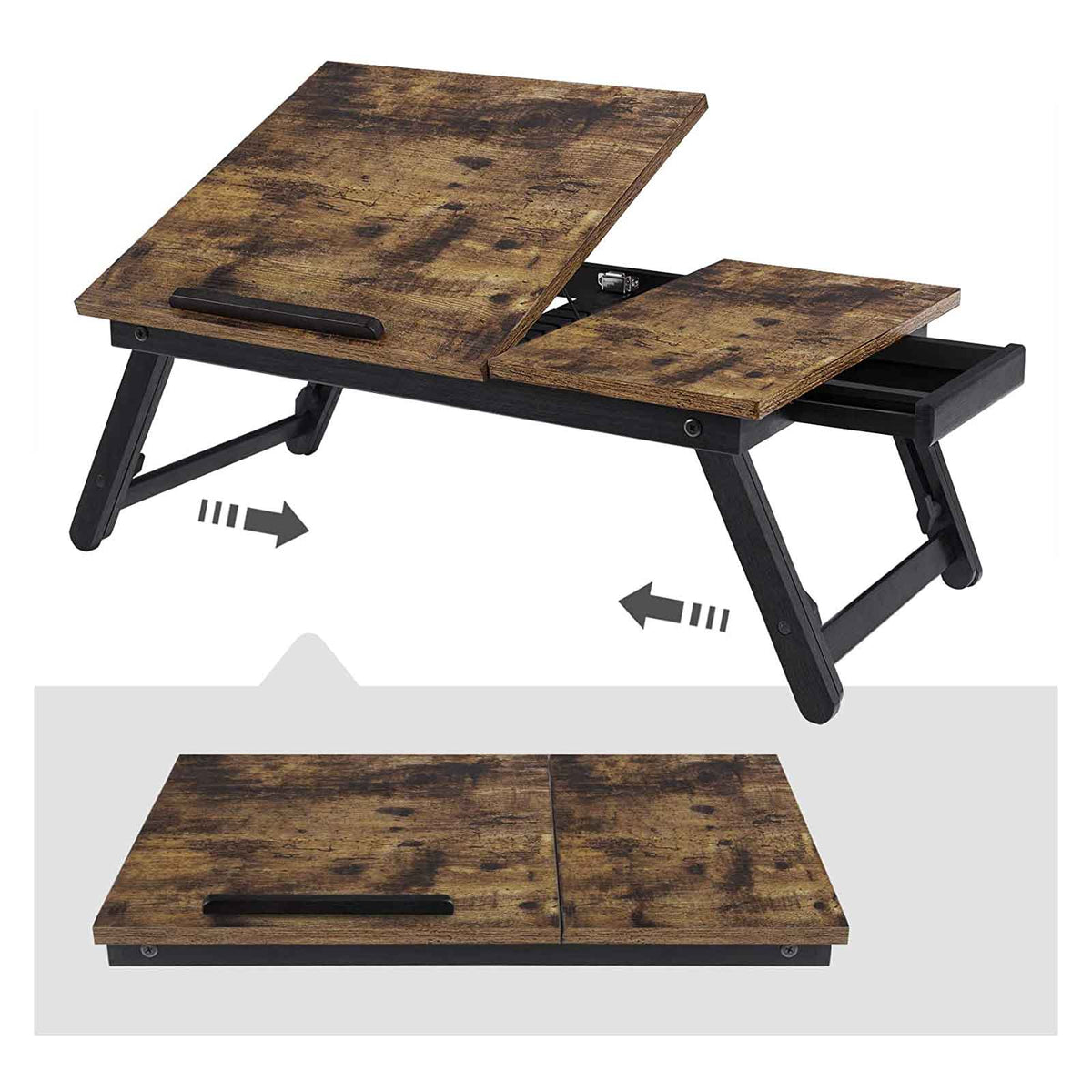 Laptoptafel met Inklapbare Bamboe Poten en Lade, 55 x 35 cm