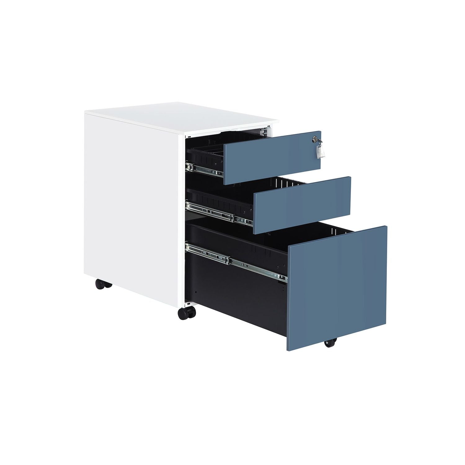 Stalen Rolcontainer met 3 Laden en Hangmap, 52x39x60 cm