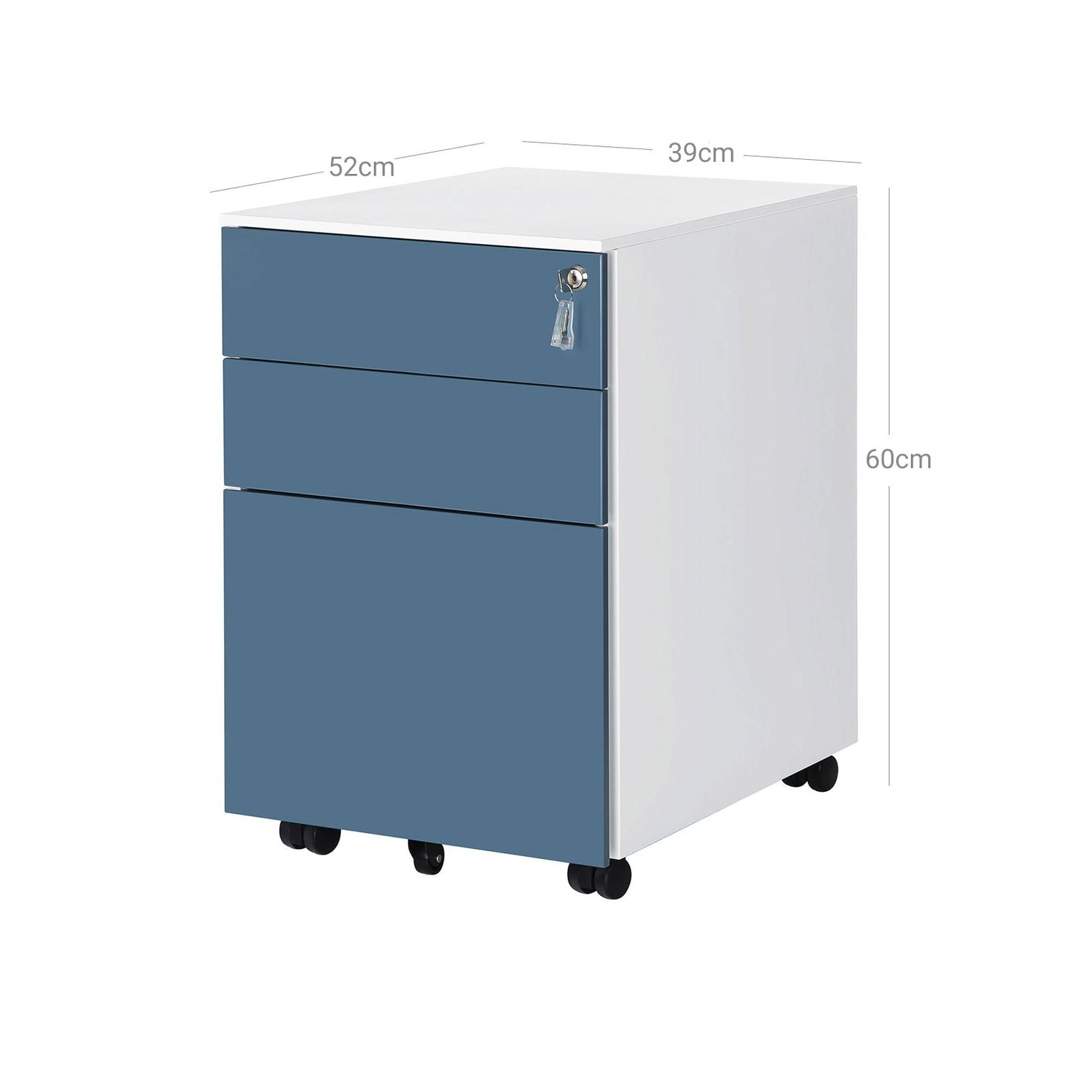 Stalen Rolcontainer met 3 Laden en Hangmap, 52x39x60 cm