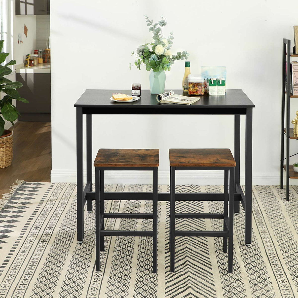 Bartafel met Robuust Metalen Frame en Houtlook, 120 x 60 x 90 cm