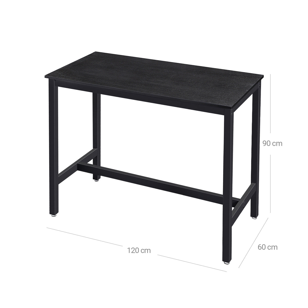 Bartafel met Robuust Metalen Frame en Houtlook, 120 x 60 x 90 cm