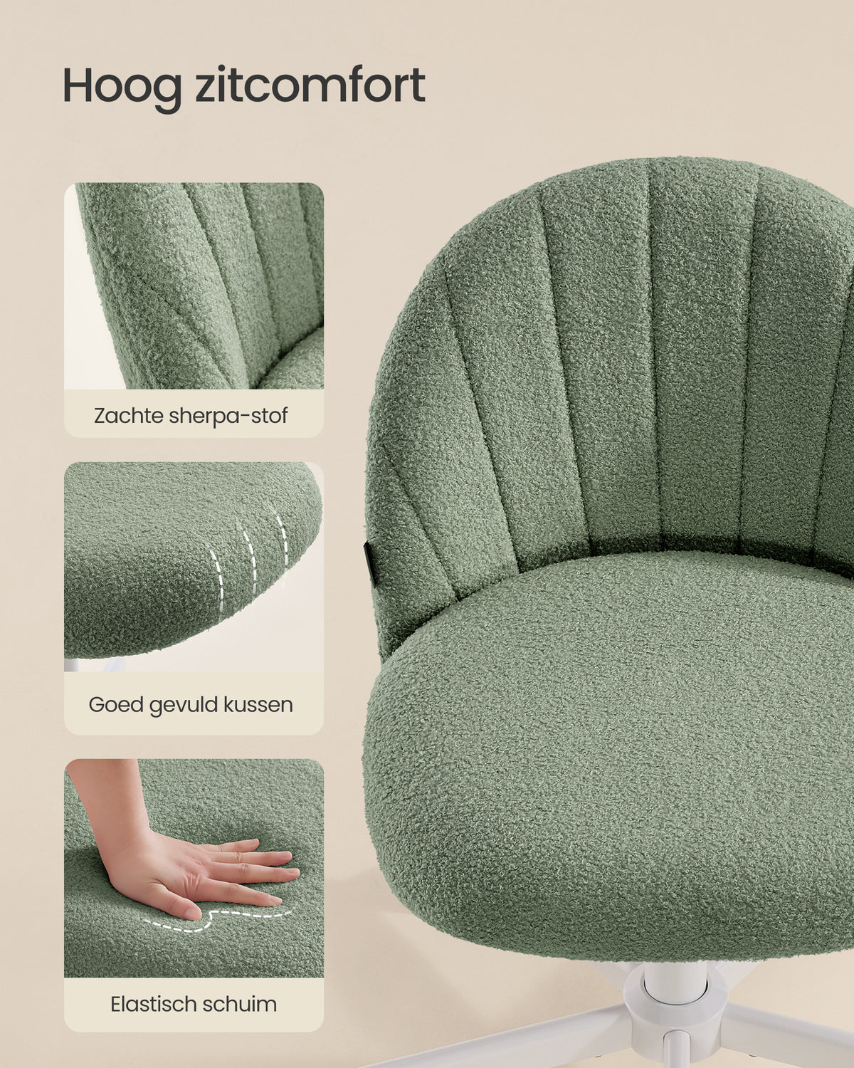 Bureaustoel met Fleece Bekleding en Zachte Vulling, in Hoogte Verstelbaar