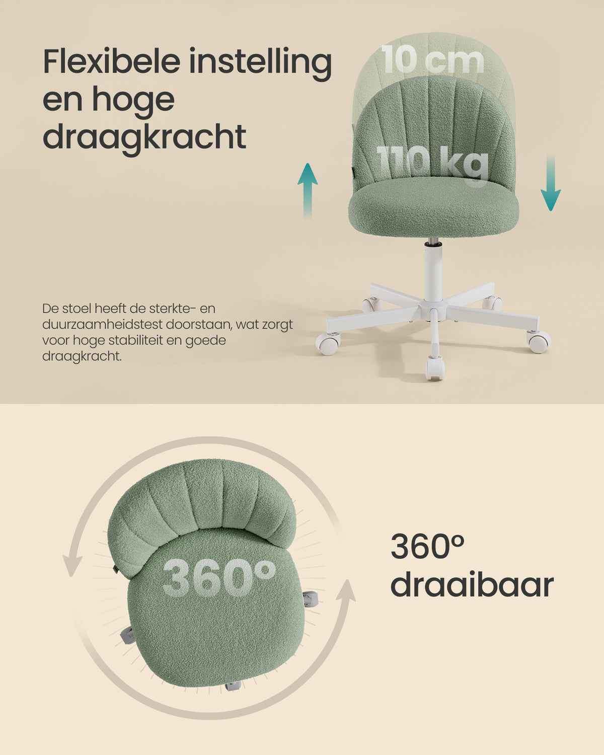 Bureaustoel met Fleece Bekleding en Zachte Vulling, in Hoogte Verstelbaar