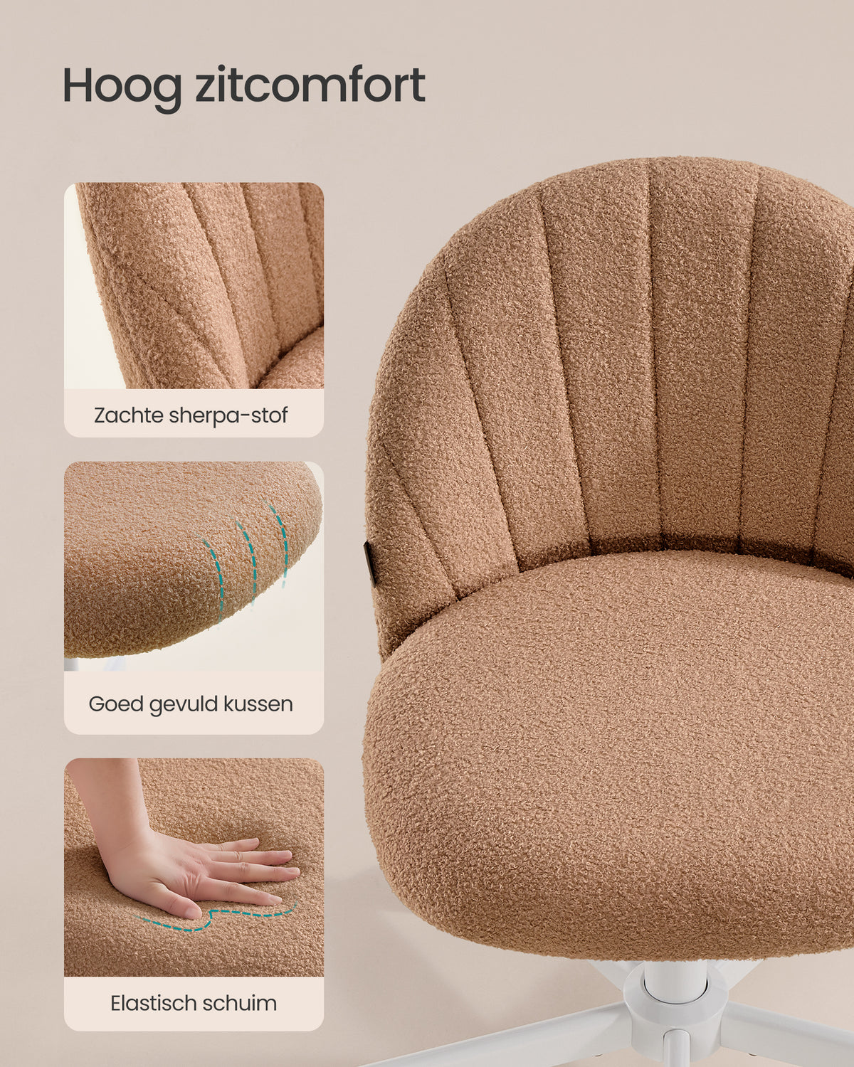 Bureaustoel met Fleece Bekleding en Zachte Vulling, in Hoogte Verstelbaar