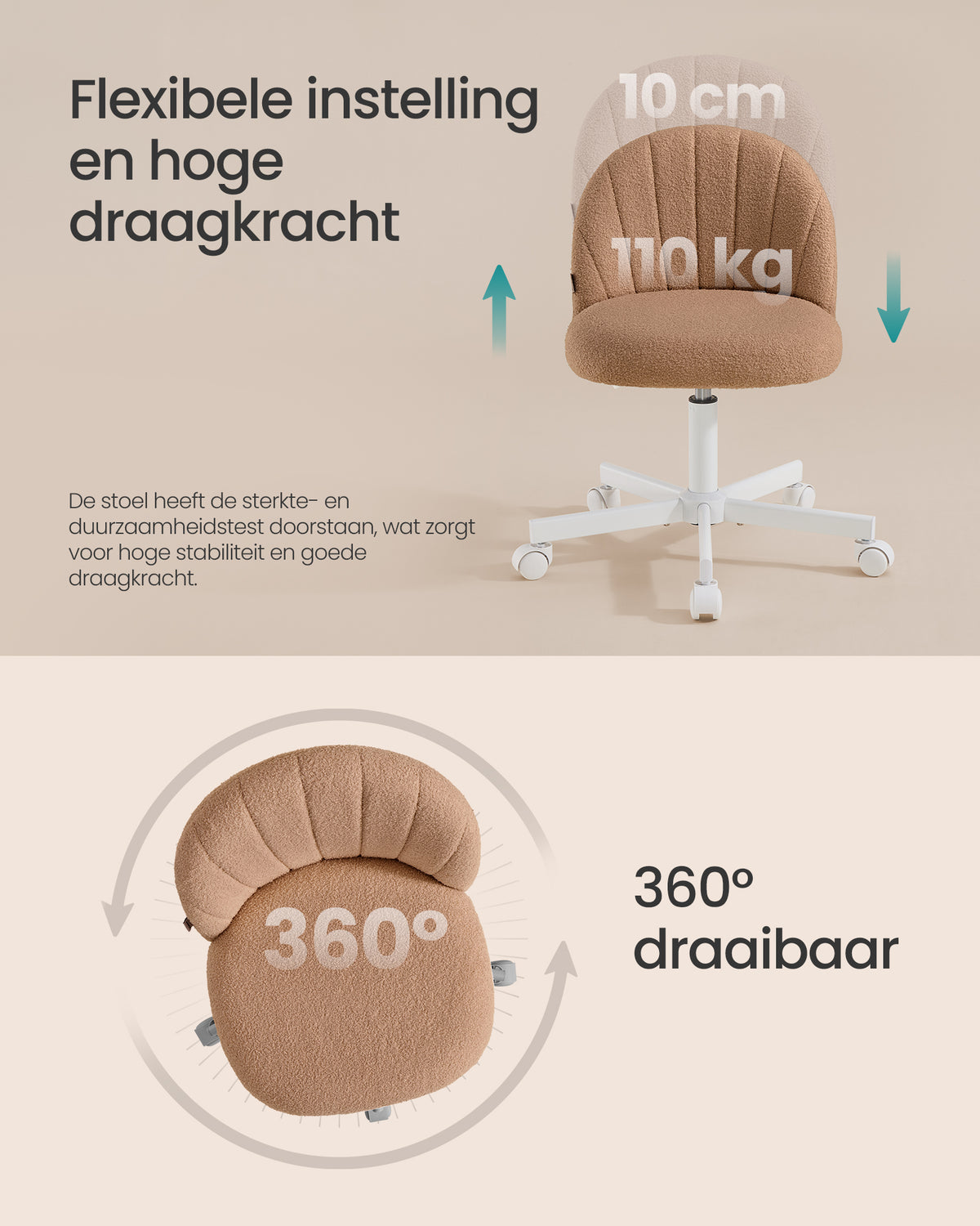Bureaustoel met Fleece Bekleding en Zachte Vulling, in Hoogte Verstelbaar