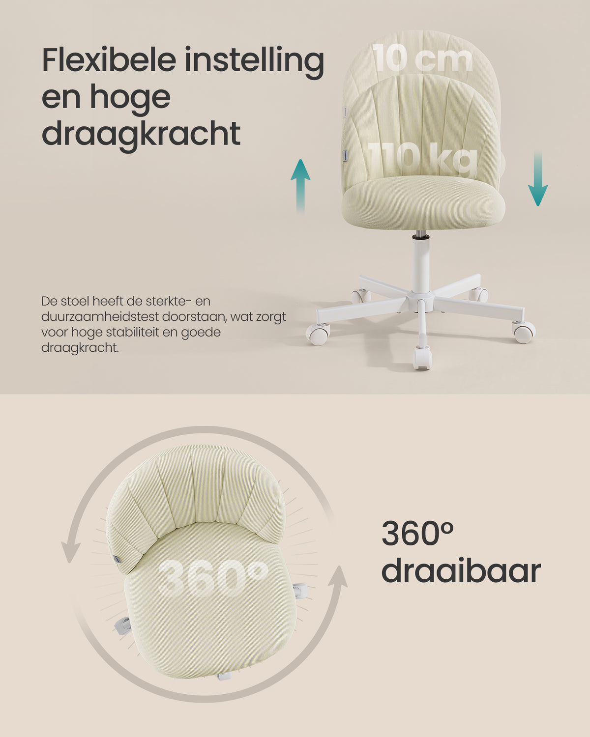 Bureaustoel met Fleece Bekleding en Zachte Vulling, in Hoogte Verstelbaar