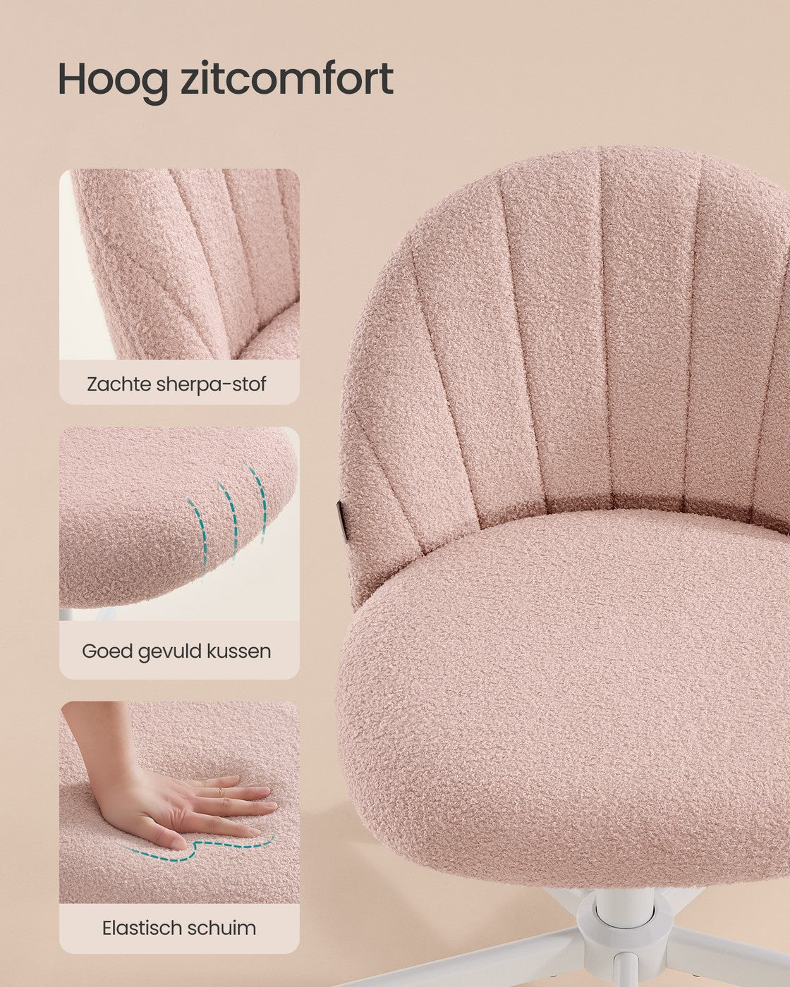 Bureaustoel met Fleece Bekleding en Zachte Vulling, in Hoogte Verstelbaar