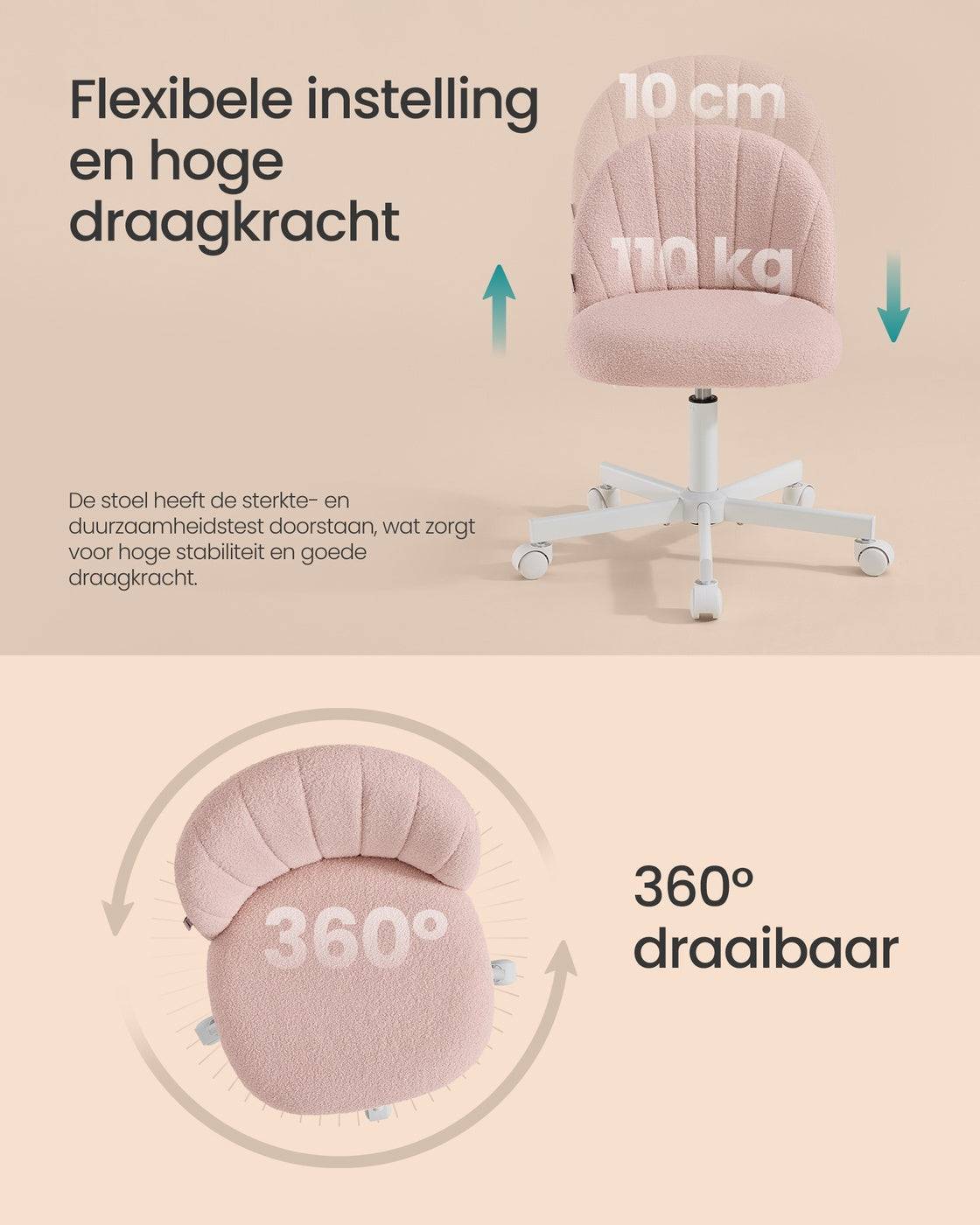 Bureaustoel met Fleece Bekleding en Zachte Vulling, in Hoogte Verstelbaar