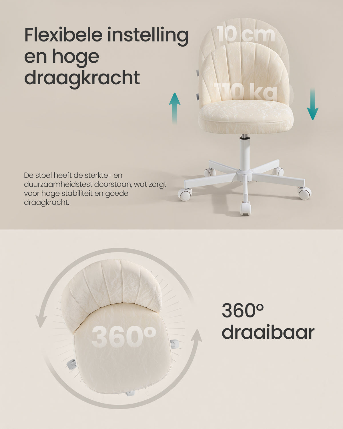 Bureaustoel met Fleece Bekleding en Zachte Vulling, in Hoogte Verstelbaar