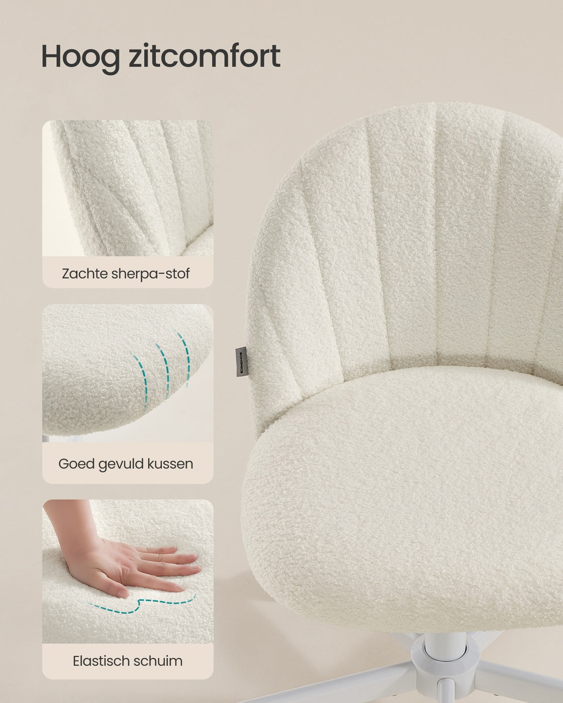 Bureaustoel met Fleece Bekleding en Zachte Vulling, in Hoogte Verstelbaar