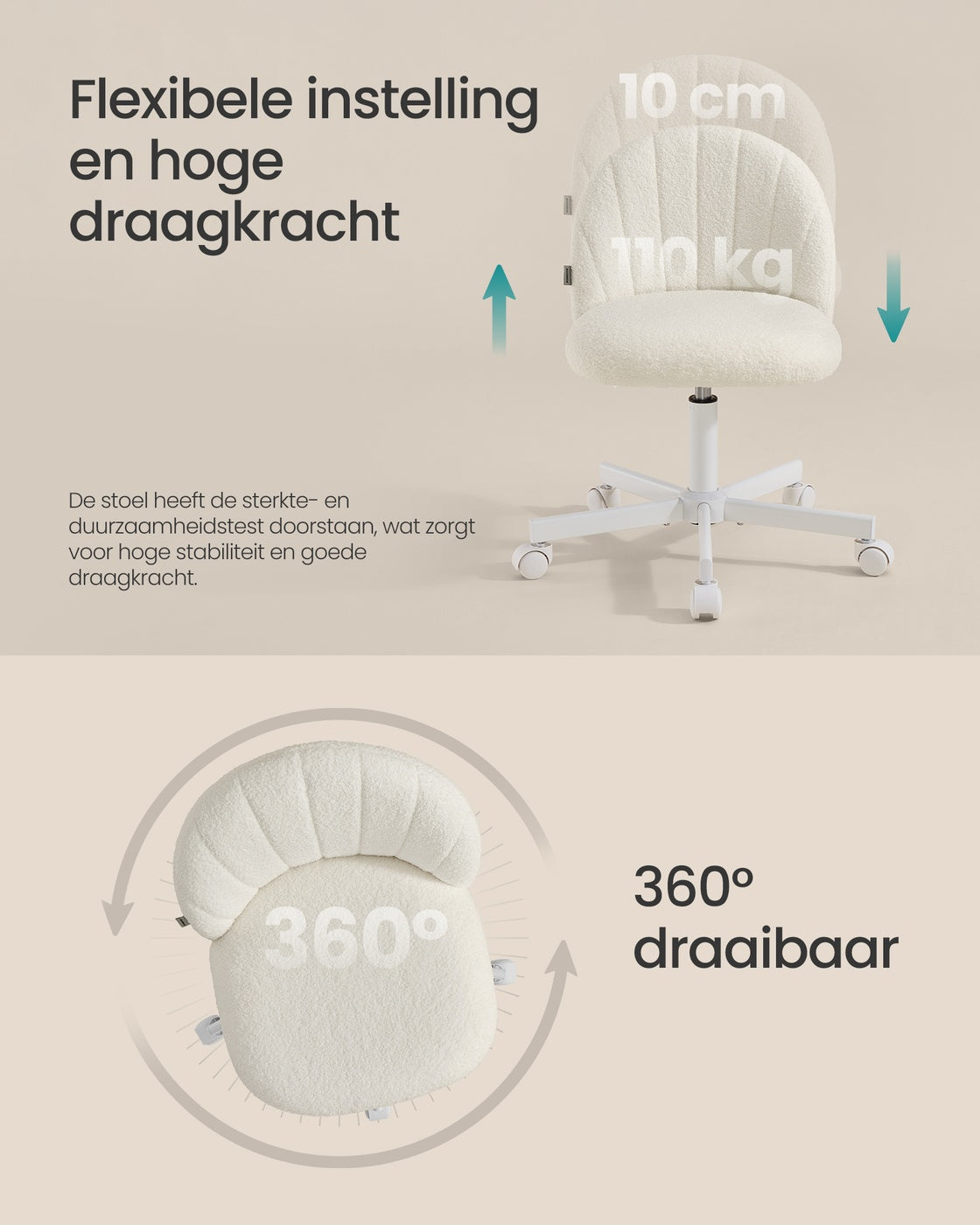 Bureaustoel met Fleece Bekleding en Zachte Vulling, in Hoogte Verstelbaar