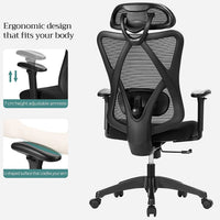 Ergonomische Bureaustoel met Verstelbare Lendensteun en Hoofdsteun, Netrugleuning tot 150 kg
