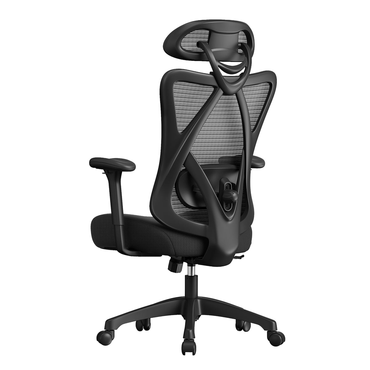 Bureaustoel met Verstelbare Lendensteun en Netrugleuning in Zwart, 70 x 70 x (115-125) cm