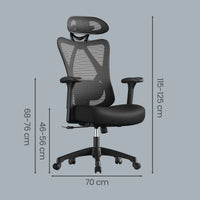 Bureaustoel met Verstelbare Lendensteun en Netrugleuning in Zwart, 70 x 70 x (115-125) cm
