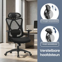Bureaustoel met Verstelbare Lendensteun en Netrugleuning in Zwart, 70 x 70 x (115-125) cm
