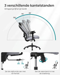 Ergonomische Bureaustoel met Verstelbare Lendensteun en Hoofdsteun, Netrugleuning tot 150 kg