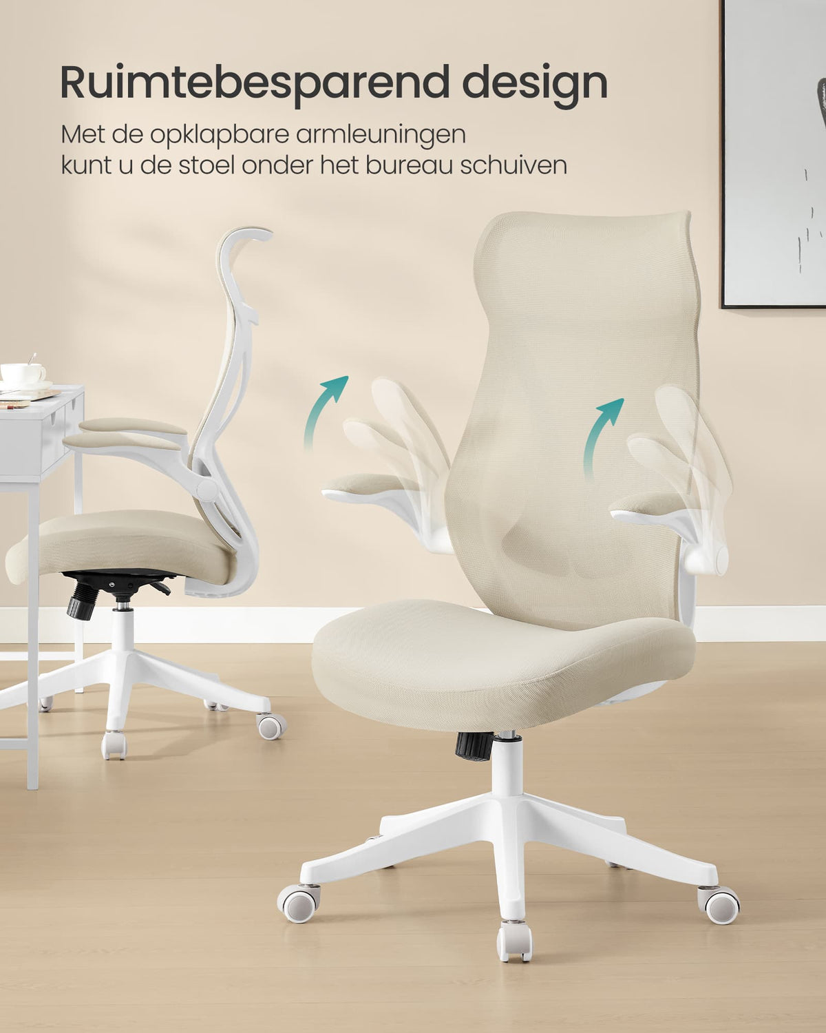 Ergonomische Bureaustoel met Opklapbare Armleuningen en Hoofdsteun, tot 150 kg