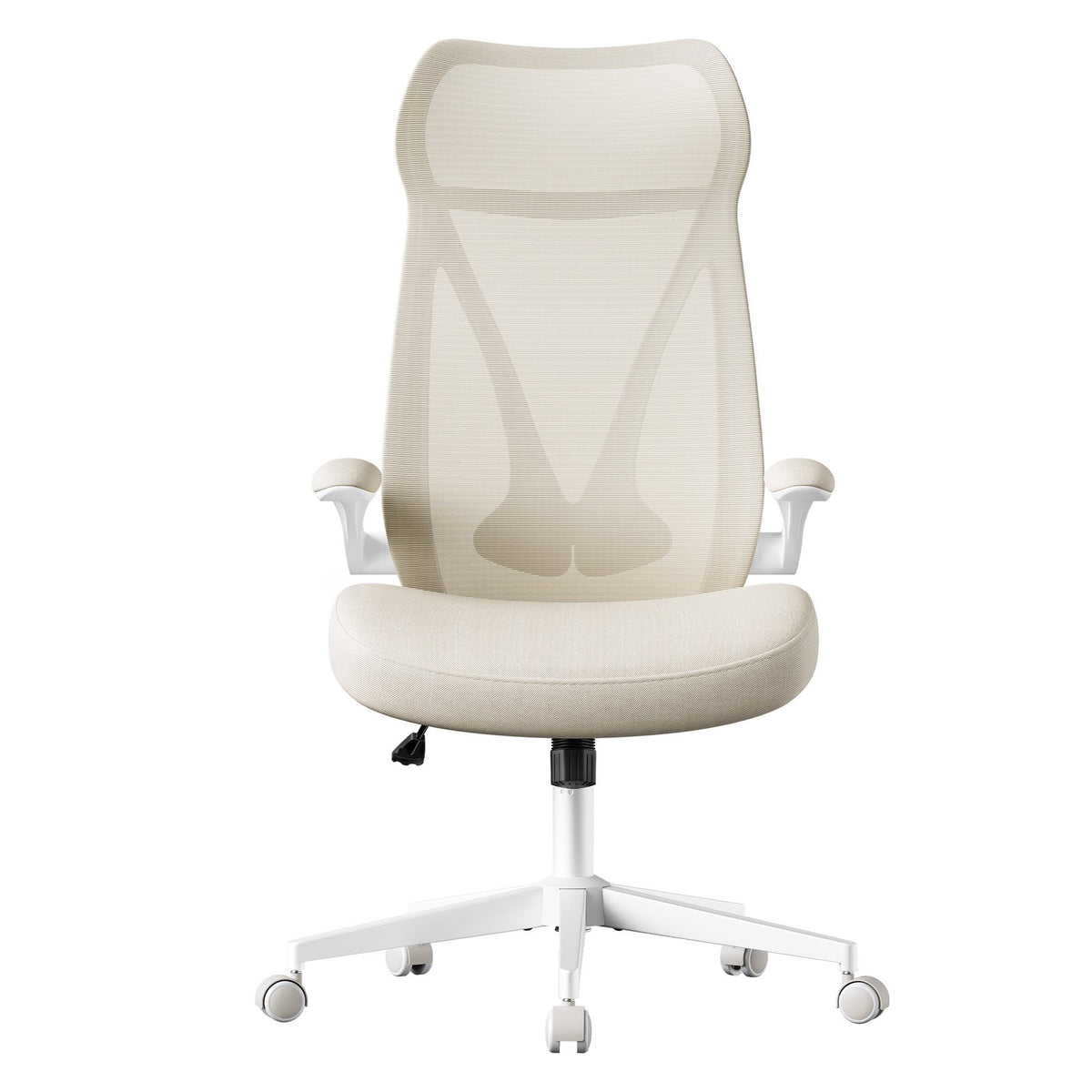 Bureaustoel met Opklapbare Armleuningen en S-Vormige Rugleuning in Beige, 70 x 70 cm