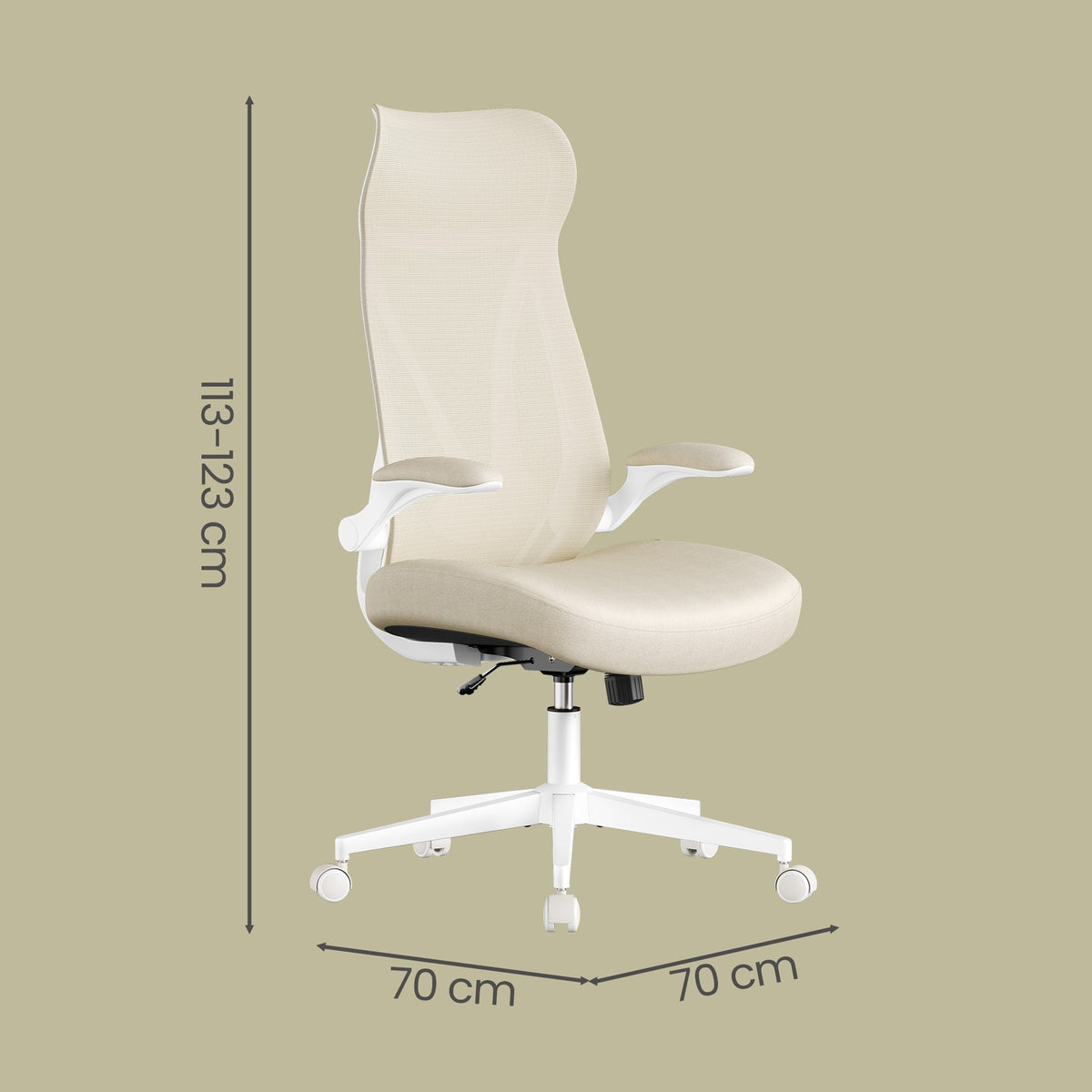 Bureaustoel met Opklapbare Armleuningen en S-Vormige Rugleuning in Beige, 70 x 70 cm