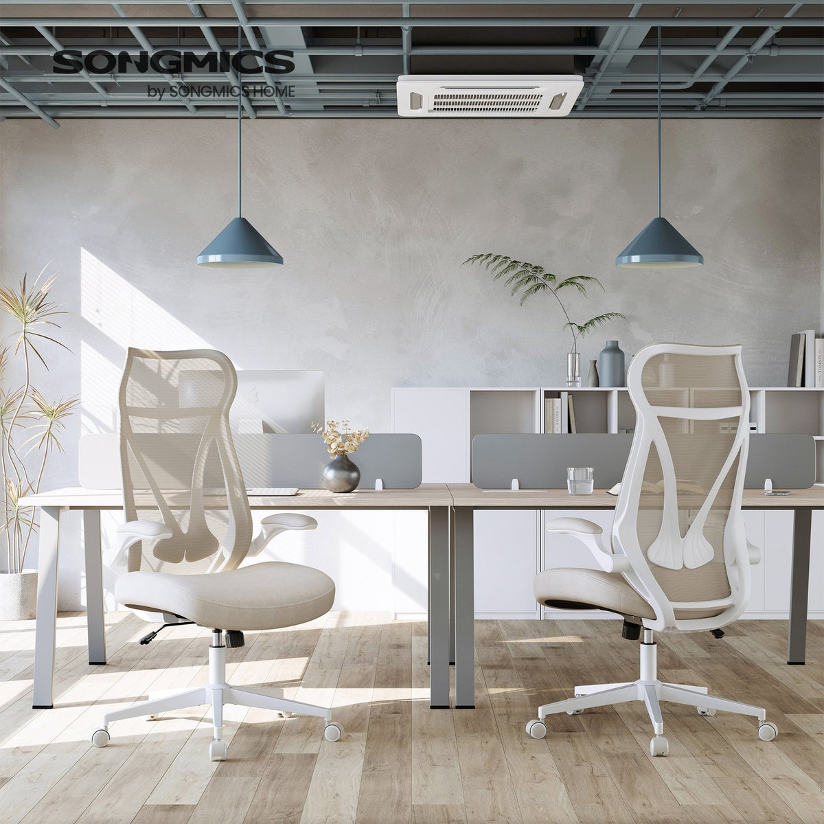 Bureaustoel met Opklapbare Armleuningen en S-Vormige Rugleuning in Beige, 70 x 70 cm