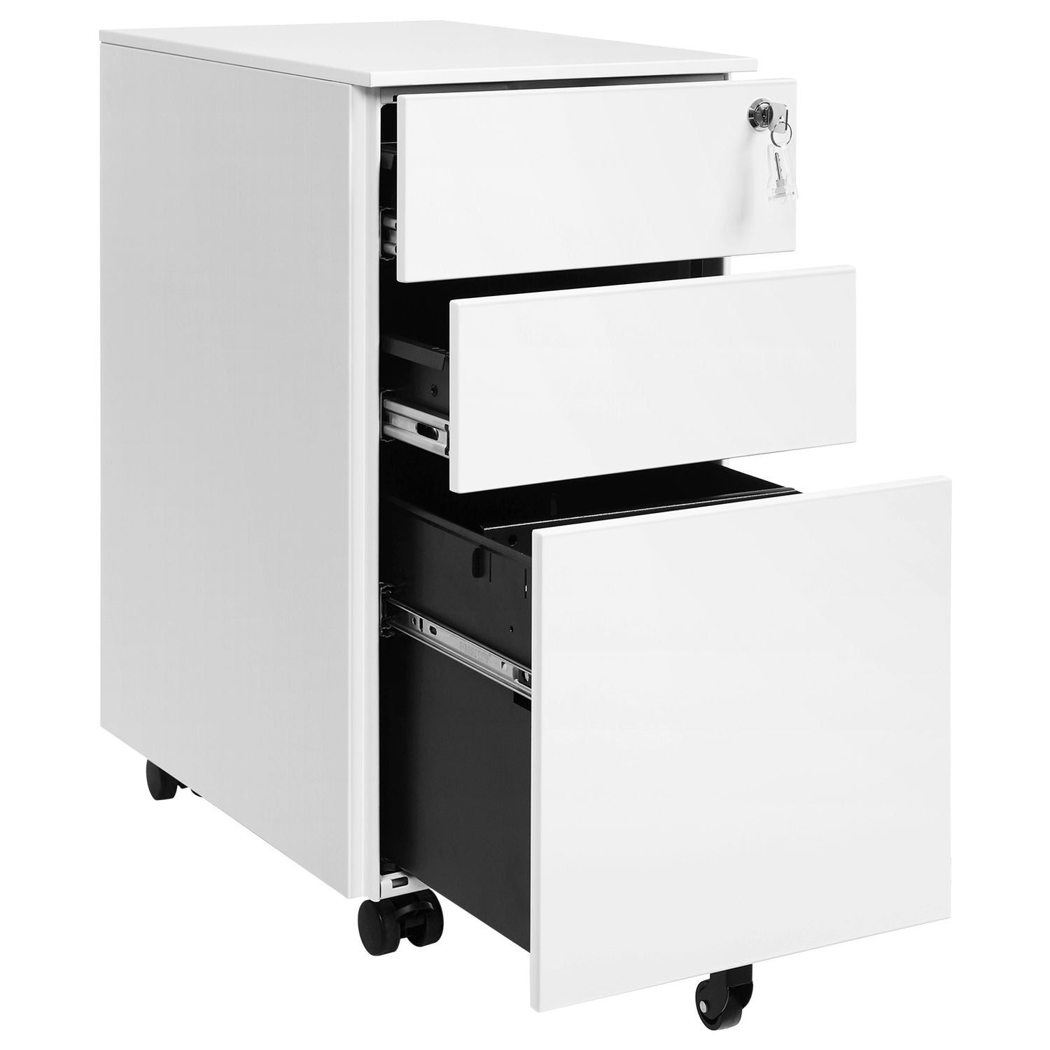 Stalen Rolcontainer met 3 Laden en Hangmap, 52x39x60 cm