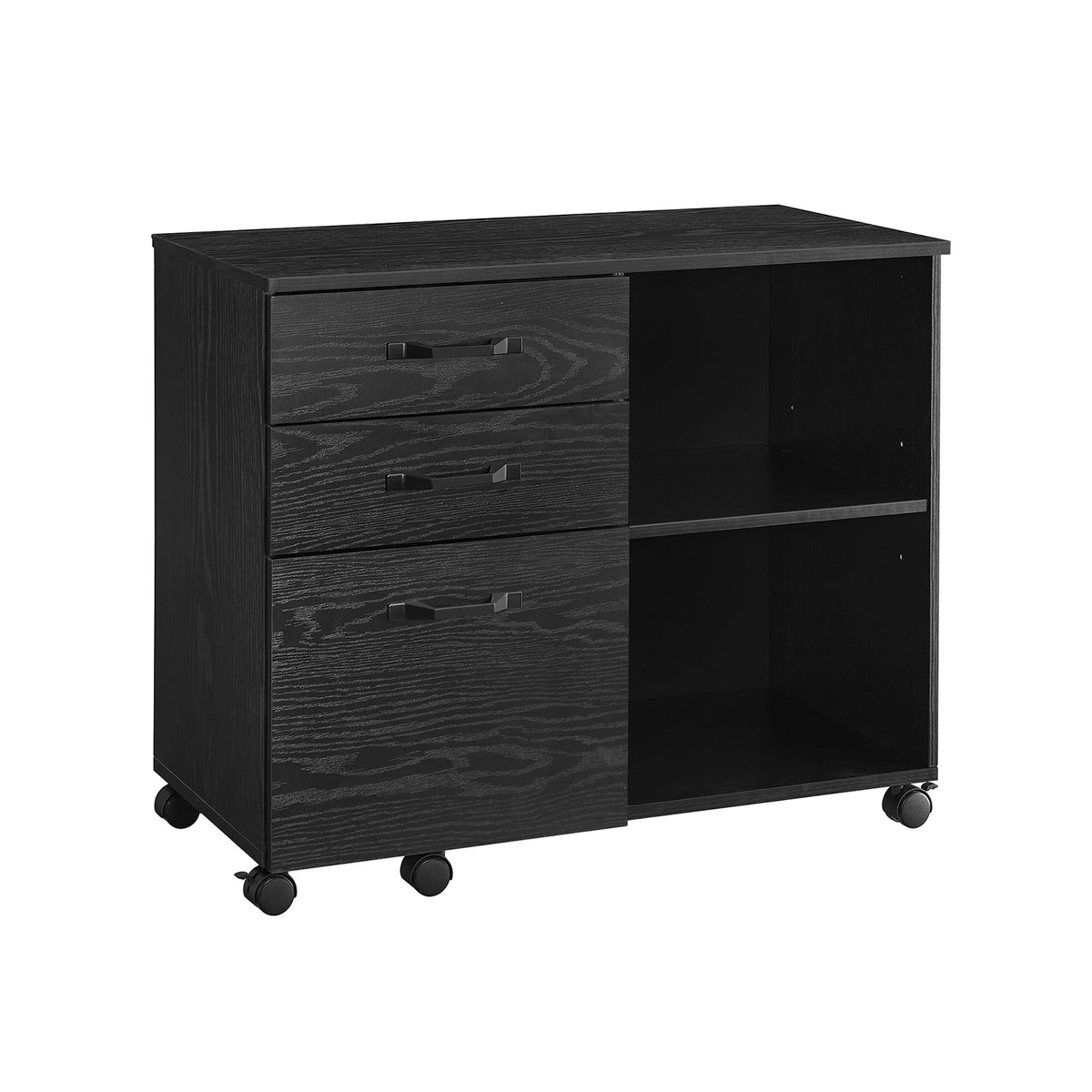 Verrijdbare Archiefkast met 3 Lades en 2 Open Vakken, 80 x 40 x 66 cm