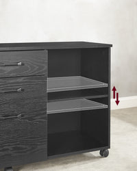 Verrijdbare Archiefkast met 3 Lades en 2 Open Vakken, 80 x 40 x 66 cm